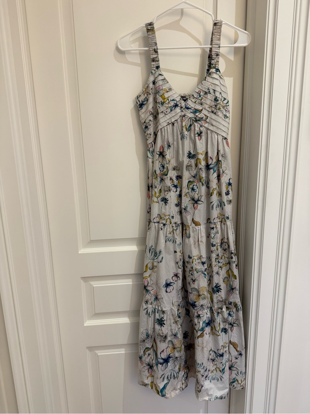 Steve Madden Cream Floral Tiered Maxi Dress with Blue & Yellow Accents